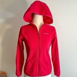 Girls size M fleece Columbia brand zippered hood jacket pink color 100% poly